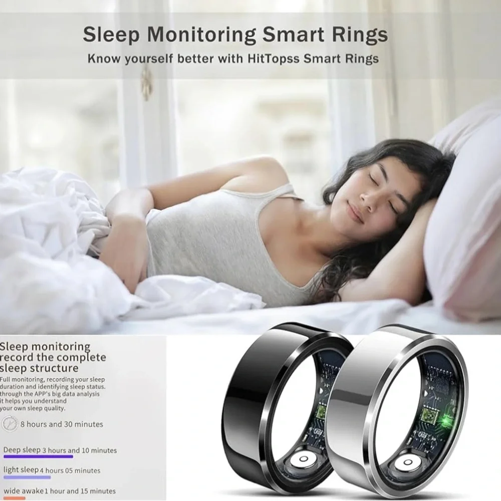 HitTopss Smart Ring, Silver # 10, Fitness Sleep Health Tracker, Waterproof